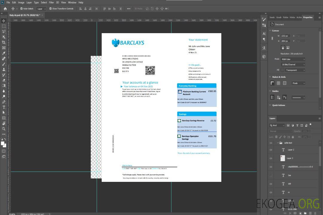 Modèle de relevé bancaire Barclays Royaume-Uni au format .xls et .pdf, version 2 template